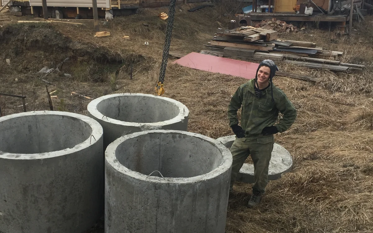 Двухкамерный септик из бетонных колец для дома 90 м², СНТ «Жемчужина», Байкальский тракт